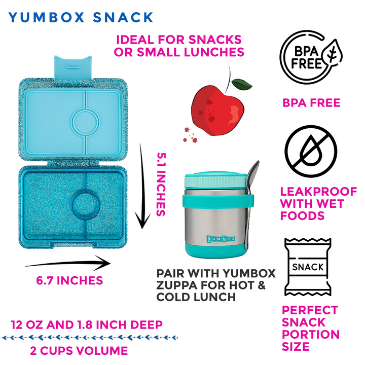 Snack Size Small Bento Lunch Box Twinkle Teal Glitter