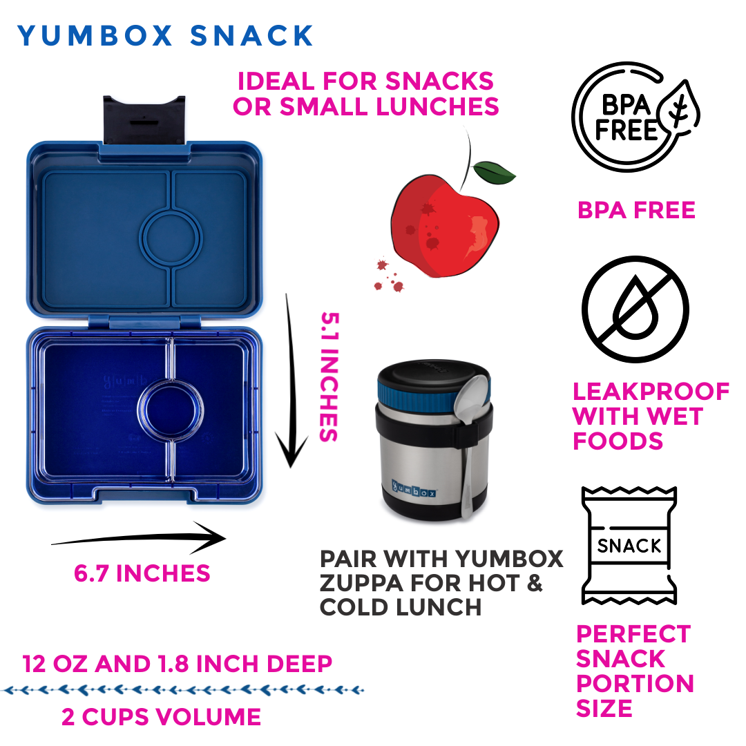 Hot and cold lunch combo using Yumbox snack size bento and Yumbox ther