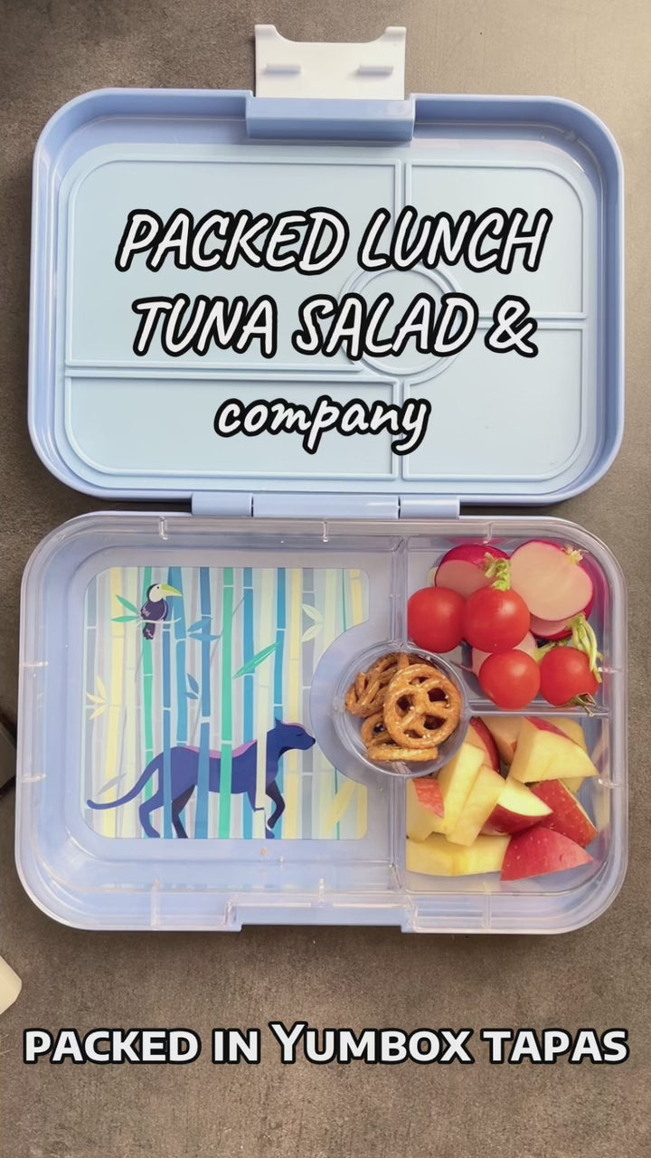 Leakproof Yumbox Tapas Bento Lunch Box - 4 Compartment - Hazy Blue with Panther Tray