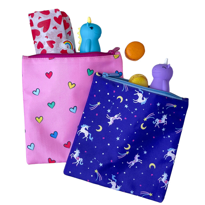 Reusable Sandwich Bag - Set of 2 - Hearts & Unicorns