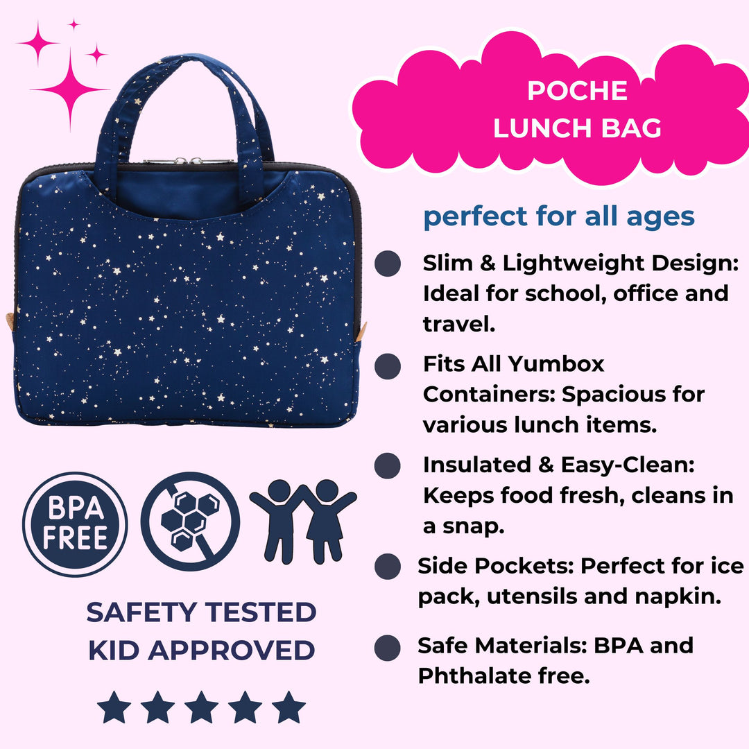 Yumbox Poche - Insulated Lunch Bag Sleeve with Handles - Navy Gold Stars