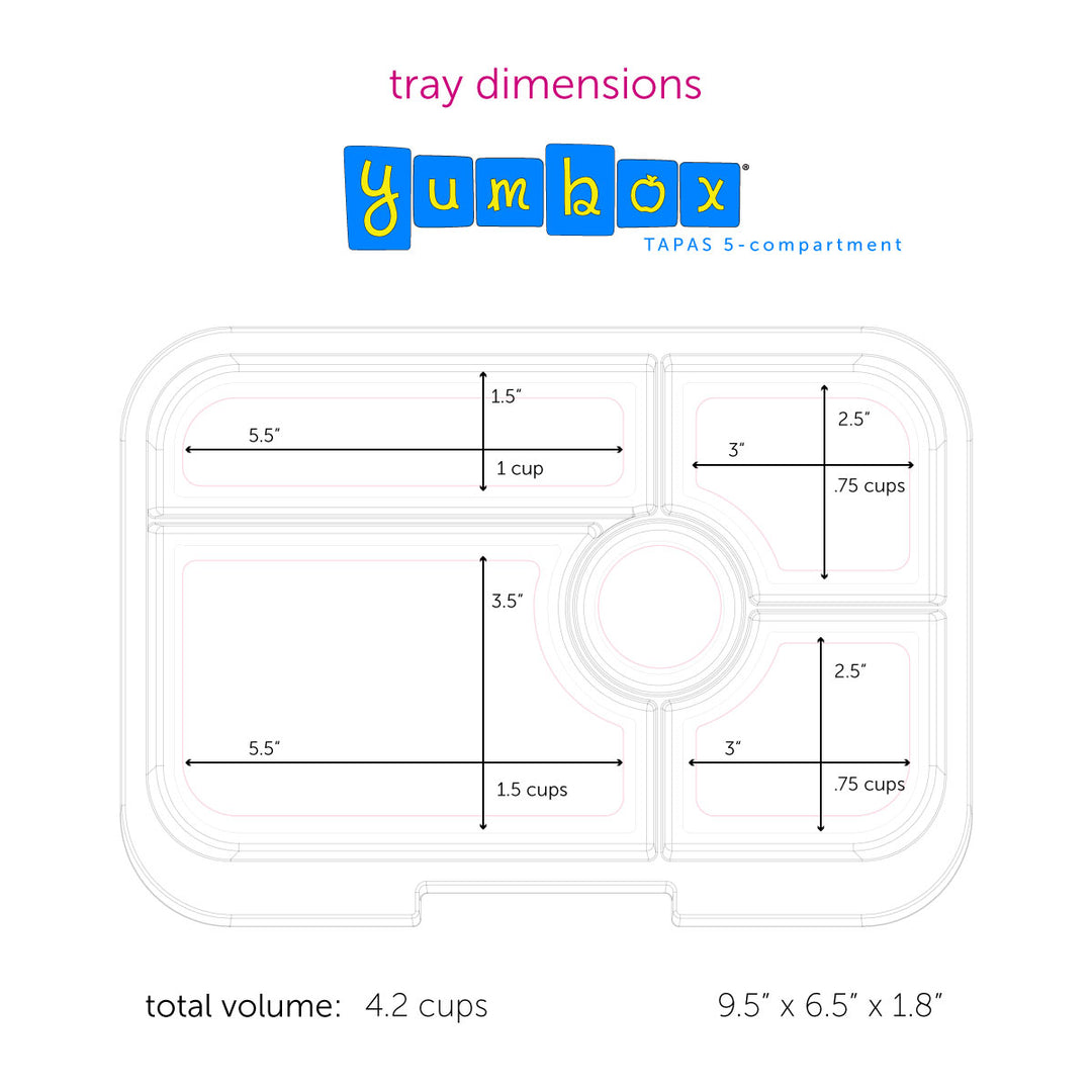 Leakproof Yumbox Tapas Bento Lunch Box - Monte Carlo Blue - 5 Compartment with Clear Blue Tray - Extra Large Size