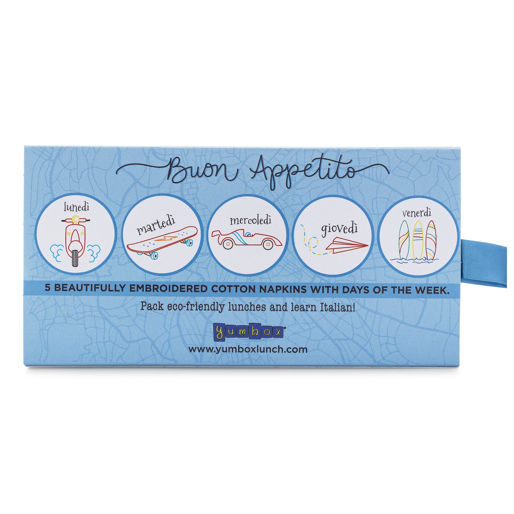 Reusable Embroidered Yumbox Cotton Napkin Set Days of the Week in It