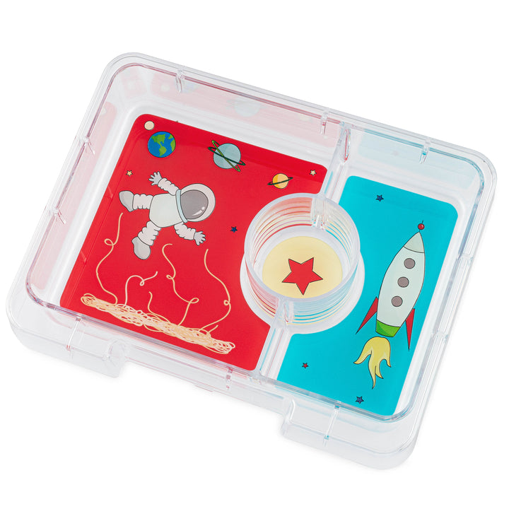 Snack Size Bento Lunch Box - True Blue (Rocket art on Tray and Lid)