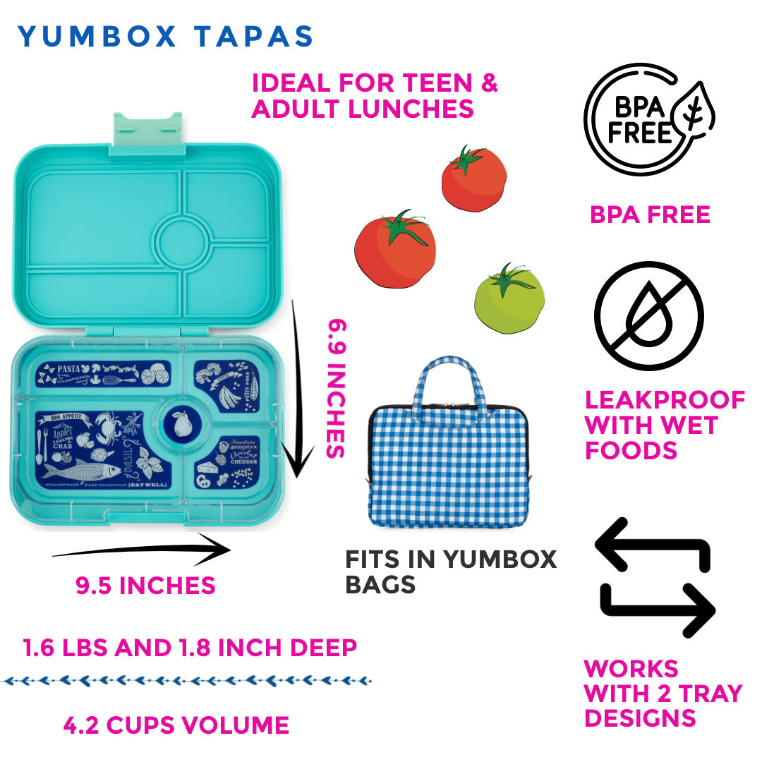 Leakproof Yumbox Tapas Bento Lunch Box - 5 Compartment - True Blue with Groovy Tray