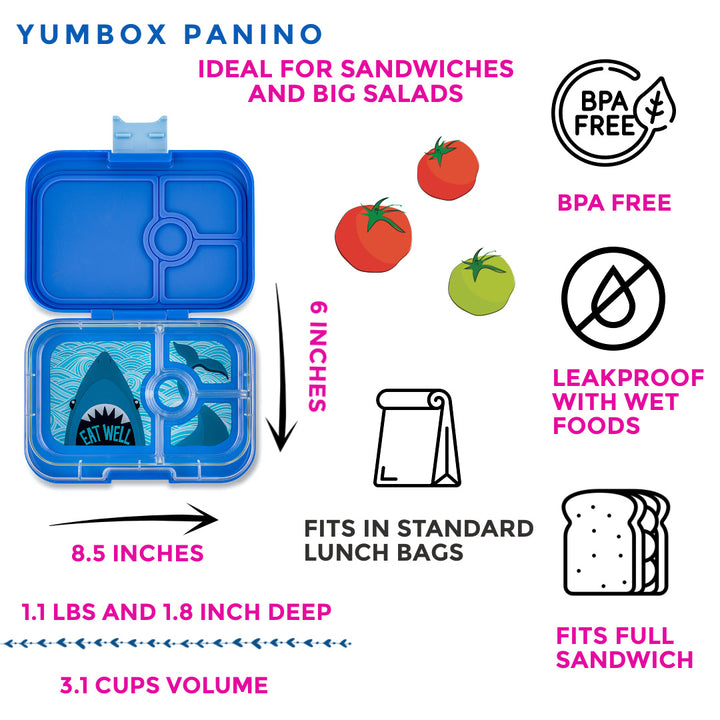 Leakproof Sandwich Friendly Bento Box - Yumbox True Blue - Shark Tray