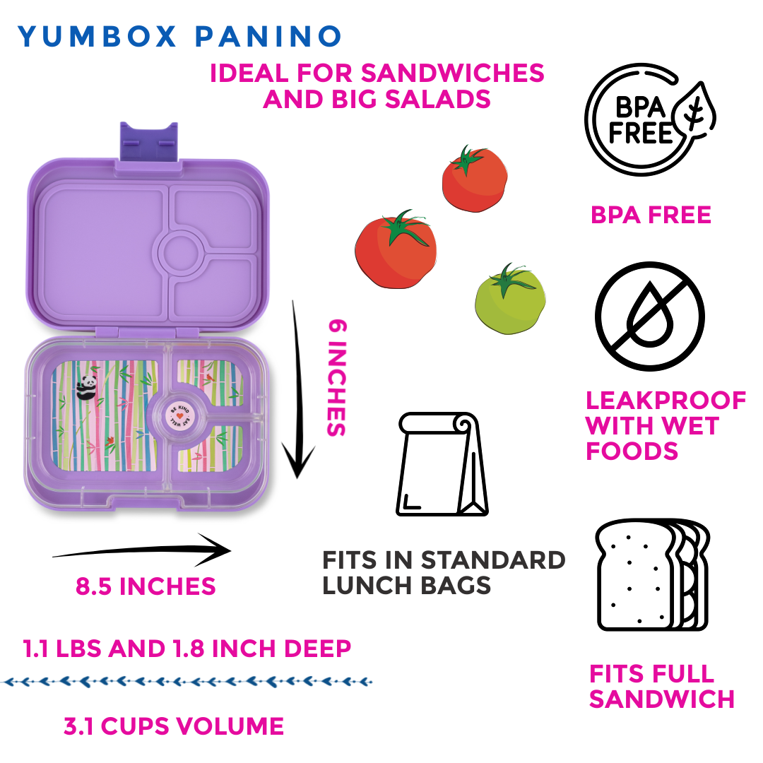 Leakproof Sandwich Friendly Bento Box - Yumbox Dreamy Purple Panda