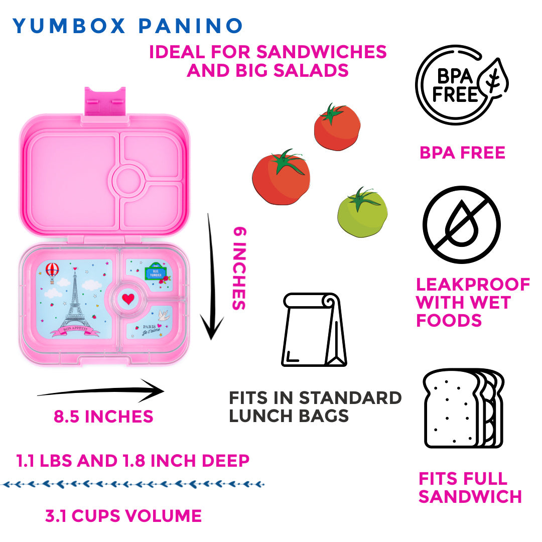 Yumbox Original - Leakproof Bento Lunch box for Kids (2-7 Years) with 5  Compartments, Easy-Open Latch, Optimal Portion Sizes & Removeable Paris  Themed