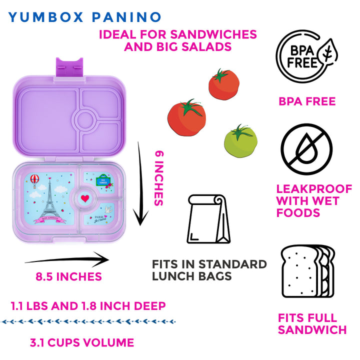 Leakproof Sandwich Friendly Bento Lunch Box - Yumbox Lulu Purple