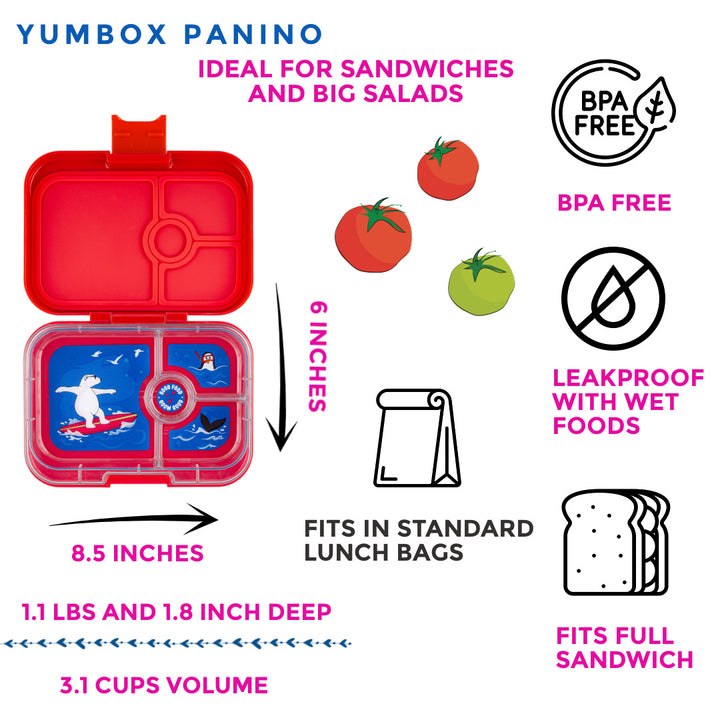 Leakproof Sandwich Friendly Bento Box - Yumbox Roar Red - Polar Bear