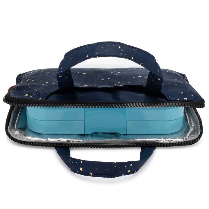 Yumbox Poche - Insulated Lunch Bag Sleeve with Handles - Navy Gold Stars