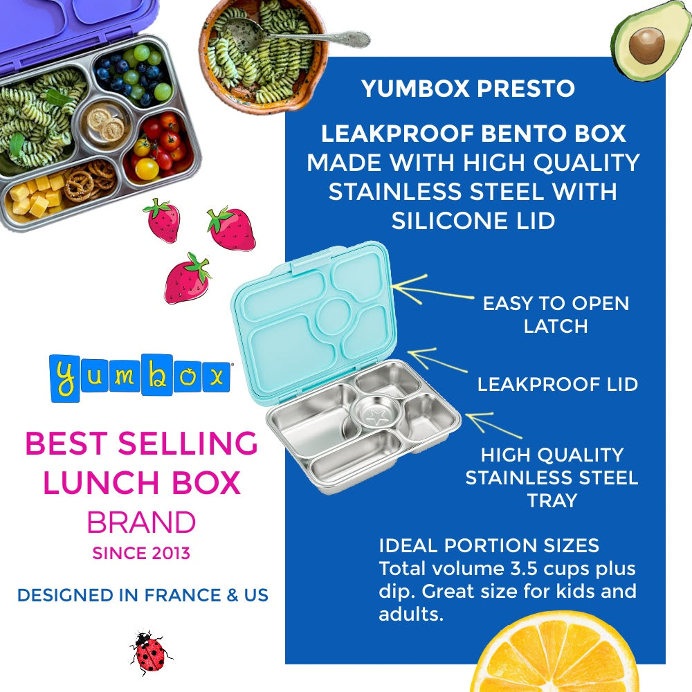  Yumbox Presto Stainless Steel Bento Box - Santa Fe Blue, 10x8x2.25 inches Leakproof, Lightweight & Compact, Premium Durable  Materials