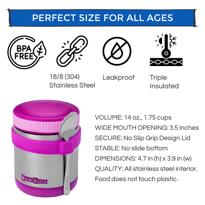 Thermal Food Jar for Hot Lunch - Yumbox  Zuppa with Spoon and Band Bijoux Purple - 14oz