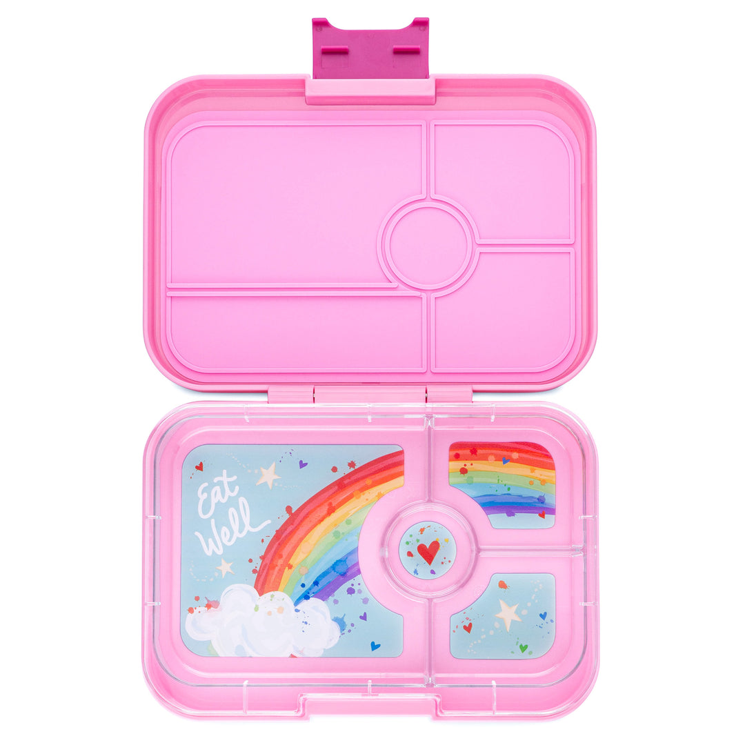 Leakproof Yumbox Tapas Bento Lunch Box - 4 Compartment - Capri Pink with Rainbow Tray